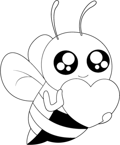 Bee With Heart Coloring Page